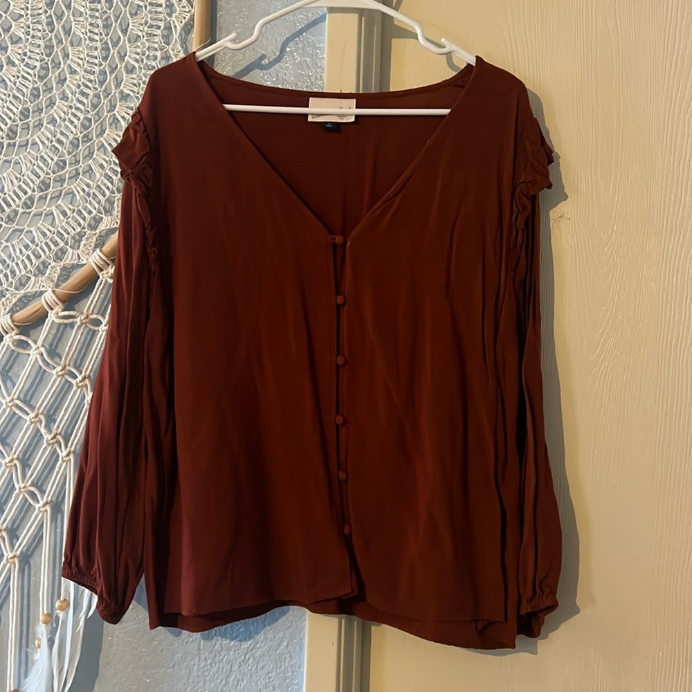 Brown/Burgundy Long Sleeve Blouse